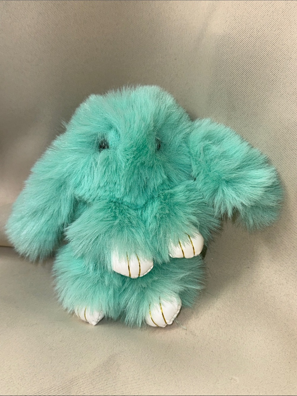 Plush Fluffy Teal Bunny Keychain - Soft Small Pet Toy